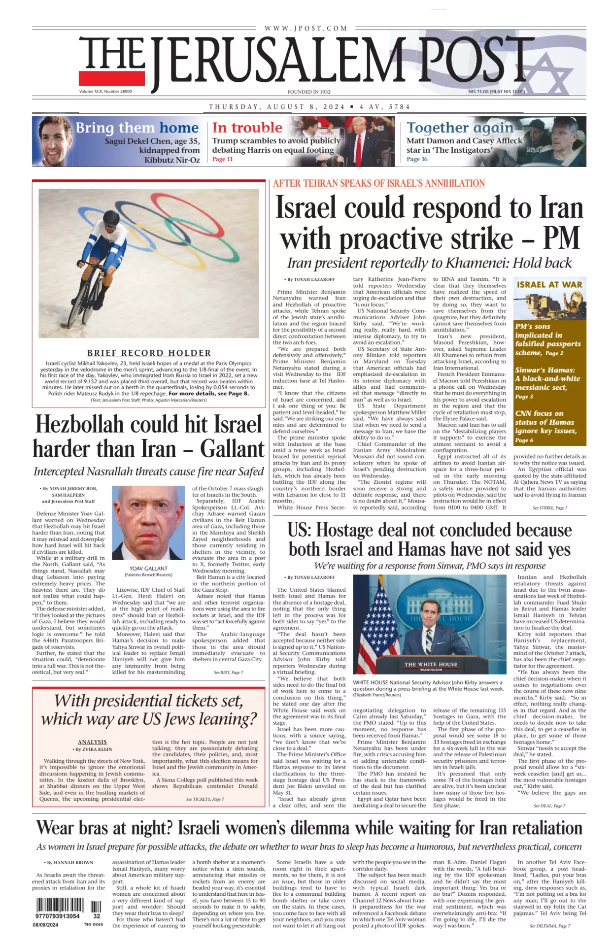 Prima-pagina-the jerusalem post-edizione-di-oggi-08-08-2024